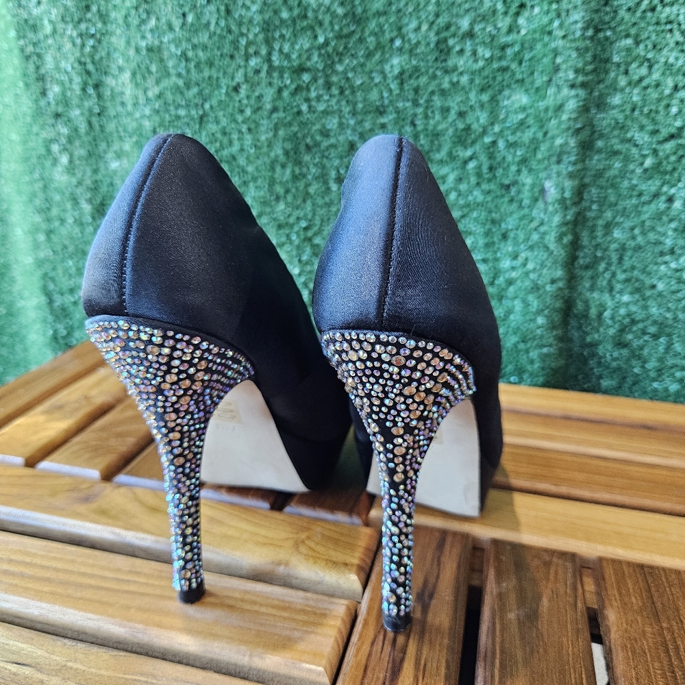 Balck Satin High Heels with Swakarski Crystals